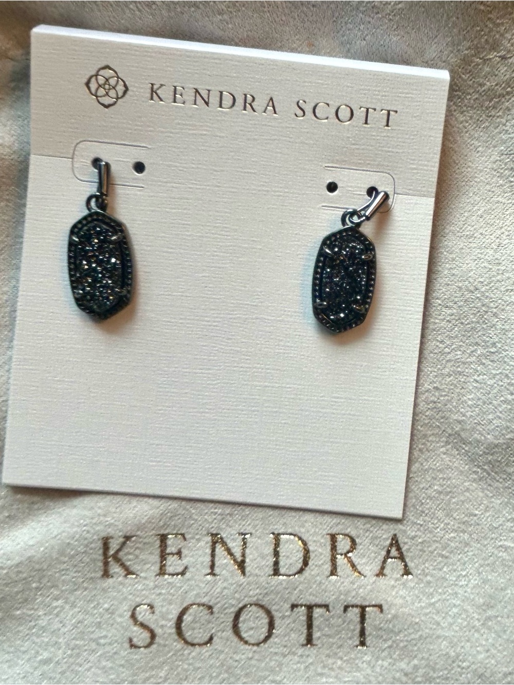 Kendra Scott Gunmetal Black Druzy Petite Drop Earrings - Picture 2 of 2